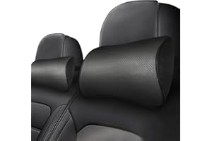 ‎WATTSTAR wattstar 2 x Auto-Kopfstützenkissen, weiche Auto-Nackenkissen, echtes Leder-Nackenkissen für Nackenstütze, Memory-Schaum-Auto-Kissen zum Fahren, Helfer für Nackenschmerzen, Schwarz