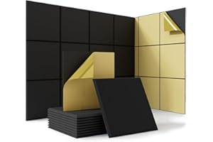 BUBOS 12 Stück Akustikplatten Selbstklebend,30x30x0,9cm Schalldämmung Akustikplatten,Hochdichte Schallabsorber Wand,Schallschutz Wand für Tonstudio,Podcasts,Büros,Home（Mattschwarz）