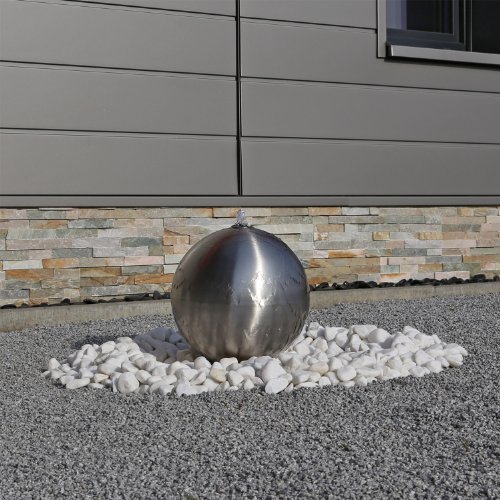 Edelstahl Kugelbrunnen mit 30cm Edelstahlkugel matt gebürstet und LED Beleuchtung Gartenbrunnen Springbrunnen Außenbereich - 3