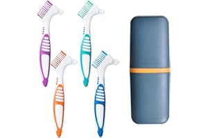 MANQYI 4 Stück Prothesenbürste Mundpflege, Harte Prothesenbürste, Harte Prothesenbürste, Prothesen DoppelseitenbüRste, mit Tragbarer Tragetasche, Mehrschichtige Prothesenbürste für Die Prothesenpflege