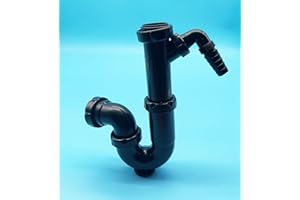 IFONT Sifon Curvo de Fregadero con Toma de Electrodomestico color Negro | Sifon Curvo Extensible, con salida Horizontal con Racor