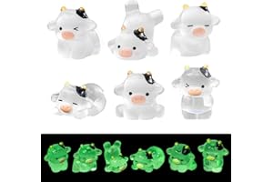 Ethlomoer Mini Cow Figurines - 6PCS Glow in The Dark Animals, Noctilucent Tiny Resin Animals for DIY Garden Landscape & Car Dash Decoration, Miniature Resin Figures Desktop Ornament