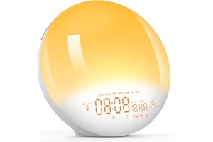 ARTINABS Sunrise Alarm Clock Wake Up Light with Sunrise/Sunset Simulation Lamp Dual Alarms and Snooze Function,20 Levels Brightness Night Light,7 Natural Sounds FM Radio USB Charger Port (White)