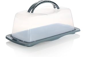 COM-FOUR® Recipiente para tartas - Caja de transporte para tartas, pan y comida - Recipiente con tapa, asa y bandeja (01 pieza - diseño 1 gris oscuro)