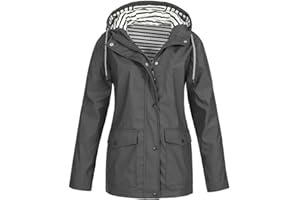 LUCKME Women's Waterproof Jacket with Hood Outdoor Ladies Summer Rain Jackets Lightweight Quick Dry Zipper Windbreaker Raincoat Windproof Waterproof Coat Light for Hiking Cycling Camping