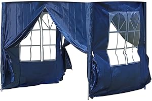 LEMROE Gazebo Side Panels 2x2m Water-Resistant 210D Replacement Sidewall with Zippers and Transparent Windows for Garden Gazebos (Blue)