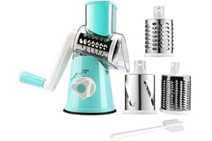 VINIPIAK Manual Rotary Cheese Grater Round Vegetable Potato Carrot Mandoline Slicer Nuts Grinder with Cleaning Brush for Kitchen(Blue)