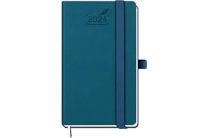 BEZEND Taschenkalender 2024 Klein PU-Leder Hardcover [Pazifikgrün] Terminplaner 2024 A6 mit Stifthalter | Mini-Buchkalender 1 Woche 2 Seiten