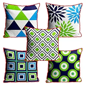 DreamVio Jute Fabric Printed Decorative Throw/Pillow Covers, Cushion Covers for Living Room, Bed Room, Sofa,Chairs Pack/Set of 5 Multi Flowers (Multicolour, Size 16 x 16 Inches) Style 36