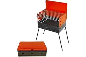 FRANKYSTAR PicNic - BBQ pieghevole a carbonella o legna con griglia da 40x30 cm barbecue portatile camping