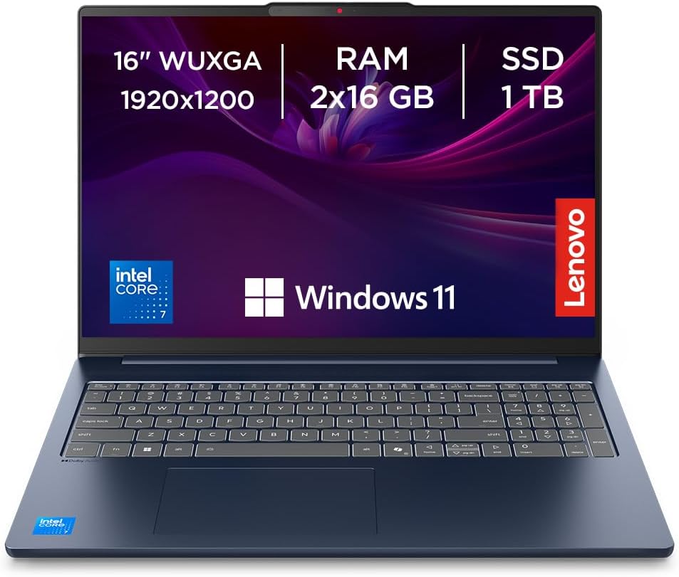 Lenovo IdeaPad Slim 5 Gen 10 - Ordenador Portátil 16" WUXGA (Intel Core i7-13620H, Intel UHD Graphics, 32 GB RAM, 1 TB SSD, Wi-Fi 6, Windows 11 Home) Teclado QWERTY Español- Azul