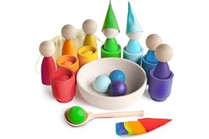 Ulanik Arcobaleno Peg Dolls e Palline in Bicchierini Giochi Montessori 3 Anni + Bambini Giocattoli in Legno per Associazione Colori e Conteggio Educative Sensoriale