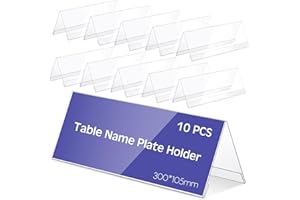Gulfmew 10 Placas de Nombre de Mesa de Acrílico Transparente de 300 x 105 mm Soporte Nombre Reutilizable Cartel de Identificación de Escritorio en Forma V para Tienda Oficina Conferencia Aula Negocio