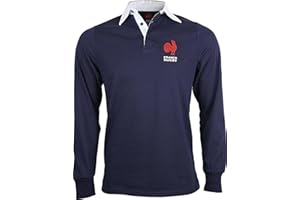 Fédération Française de Rugby FFR - Polo Officiel XV de France - Polo Adulte Manches Longues en Coton - Collection Officielle Bleu Marine