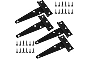 MAIXINNEW 4 Pcs Heavy Duty T Hinges with Mounting Screw, 4 Inch (100mm) T Strap Door Hinges, Tee Hinges Galvanised for Wooden Gate Door Window