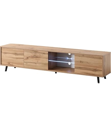 Meuble TV Angle Modulable - Design Chêne/Blanc 200cm