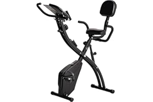 HOMCOM Cyclette Pieghevole 2 in 1, Resistenza Magnetica Regolabile 8 Livelli, Cyclette da Casa Silenziosa con Sensore di Frequenza Cardiaca, Elastici per Braccia, Schermo LCD, Volano 2.5kg