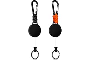 JOY & INSPIRATION Llavero extensible 2PC cordón de identificación llavero retráctil con cuerda de alambre de acero de 60 cm soporte para tarjetas de identificación extensible con mosquetón (negro+naranja)