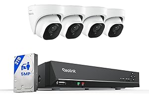 Reolink 4K NVR 8CH PoE CCTV Security Camera System, with 2TB HDD and 4X 5MP Motion Detection Outdoor PoE IP Cameras, 100ft Night Vision Remote Access, RLK8-520D4-5MP