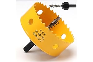 FASTDEPLE Scie cloche, 90mm scie cloche bois, Scie Trépan avec adaptateur hexagonal et embout central, Bi-métal HSS M42 scie cloche pour plastique, aluminium, plaques de plâtre, Jaune