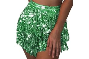 Flovel Women’s Belly Dance Skirt Sparkly Sequin Skirts Fringe Hip Scarf Skirt Party Hip Wrap Skirts Rave Costume