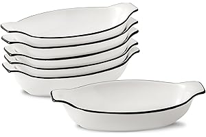 UIBFCWN Set di 6 Pirofile da Forno in Ceramica, Teglia da Forno Ovale, Stampi da Forno in Porcellana, 22,8 x 11,9 x 4,3cm, 348ML per Torte, Lasagne, Torte, Soufflé