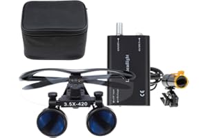 MIKE-DENTAL Mike Dental DY-007 Loupes jumelles à distance de travail Noir 3,5 x 420 mm + lampe frontale LED 5 W à clipser avec filtre + sac de rangement