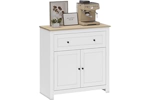 HOMCOM Sideboard Storage Cabinet, Morden Kitchen Cupboard with Adjustable Shelf, Drawer and Double Doors, Sideboard for Living Room, Dining Room, Hallway, White