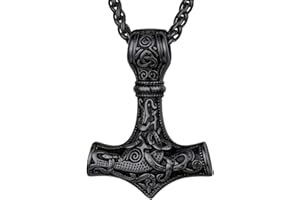 FaithHeart Thors Hammer Halskette, Edelstahl Wikinger Mjölnir Kette für Herren Jungen, Thors Hammer Anhänger mit keltischer Knoten, Punk Wikinger Amulett für Weihnachten Geburtstag