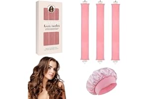 EUZUXU Bigodino Morbidi per Dormire 3 Pezzi Bigodini Capelli Ricci + Berretto di Seta, per Dormire Gomma Heatless Hair Curler DIY Arricciacapelli Senza-Rosa