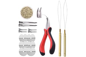 YANTAISIYU Hair Extensions Kit: I-tip Hair Pliers,Pulling Needle,Loop Threader and 500 Pieces 2.5mm Hair Extension Nano Beads Rings (Blonde)