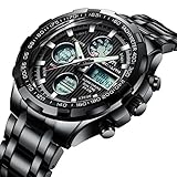 Herren Uhren Digital Männer Militär Schwarz Sport Wasserdicht LED Chronograph Groß Edelstahl Armbanduhr Mann Multifunktions Stopuhr Datum Wecker Analoge Digitale Uhr