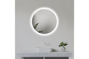 HOME GLOW 50 cm Okrągłe lustro łazienkowe z oświetleniem LED, Okrągłe lustro ścienne LED z włącznikiem, Lustro z naturalnym białym z światłem, Podświetlane z przodu