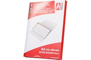 Albyco Buste per Laminazione - Foglio di Laminazione A4 (216x303 mm) – Lucido - Spessore 2x125 (250) Microns - 100 Pezzi - Foglio Plastificante - Pouches di plastificazione - Fogli plastificatrice