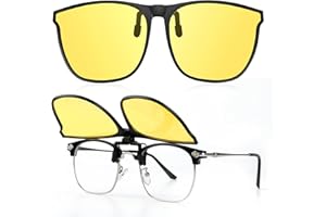 Kiiwah Clip Lunettes Conduite de Nuit Polarisées, Anti-Éblouissement Lunette de Nuit Conduite Peut Pivoter à 180 Degrés Ultra Léger Surlunettes Verres Jaunes pour Hommes et Femmes