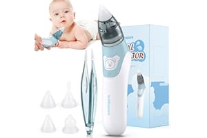 BUBBACARE Nasensauger Baby, Elektrischer Nasenreiniger Ohrenschmalz-Entferner mit 4Größen wiederverwendbarem Rotzsauger für Neugeborene, Kleinkinder & Säuglinge