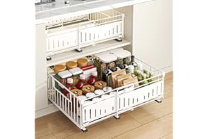 YunNasi Cassetto Scorrevole Estensibile Estraibile Organizzatori di Cassetti Telescopico Ripiano Cassetto Senza Bisogno di Trapano e Chiodi (Bianco, 2pezzo 38Dx17Hx32-50H CM)