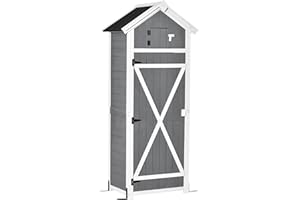 Outsunny Armoire abri de Jardin Remise pour Outils 3 étagères 9 Crochets 2 Porte loquets Toit Pente bitumé Sapin Gris Blanc