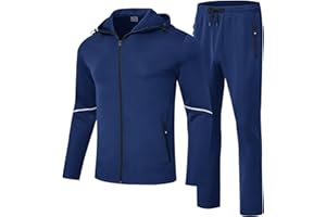 Rdruko Mens Tracksuit Set Hooded Jacket Sweatsuits Jogging Tops Full Zip Joggers Sports Sweatsuit with 3 Pockets