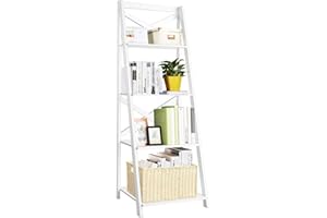 COSTWAY Regał drabinkowy z 4 poziomami, regał na książki z podpórką w kształcie litery X, nowoczesny regał schodkowy z dużą przestrzenią do przechowywania, regał stojący z drewna do salonu, sypialni,