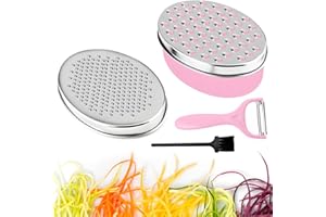 YWKJDDM Cheese Grater with Container, Graters for Kitchen with 2 Size Lid, Cheese Shredder Stainless Steel Box Grater with Storage Container for Vegetable Cheese Chocolate Lemon (Pink)