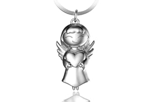 Foonii Llavero Ángel de la Guarda con Corazón de Plata - Colgante Ángel de la Guarda de Plata Brillante con Bolsa de Terciopelo - Regalo de Suerte para Mujer