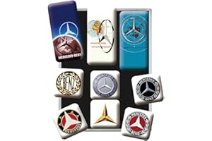 Nostalgic-Art Juego de Imanes Retro, Mercedes-Benz Logos – Regalo para Aficionados a Coches, Decoración para la Nevera, Diseño Vintage, 9 Unidades