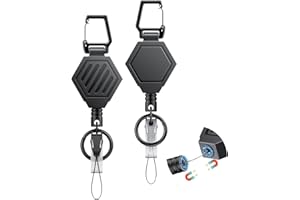 Uniclife Lot de 2 Porte-Clés Rétractable Renforcé avec Fermeture Magnétique Porte-Badge Tactique pour jusqu'à 454 g, Mousqueton Magnétique avec Cordon Dyneema 78 cm, Badge Rétractable Anneau à Clés