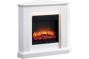 RICHEN Chimenea eléctrica de Esquina Candela | Efecto de Llama 3D | Calentador, Calefacción 1000/2000W | Iluminación Ambiental LED | Mando a Distancia, Temporizador, Termostato | Blanco