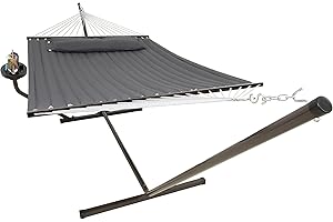 Vita5 Hamac sur Pied 2 Places avec Coussin, Hamacs Double Portable, Support Solide en Acier revêtu, Charge Max de 200 Kg, Hauteur Réglable à Chaînes, Montage sans Outils