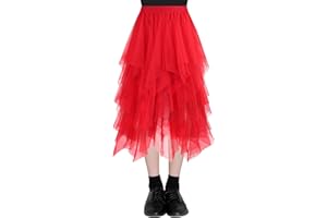 AUYAO Falda Tul Mujer, Falda Larga Mujer Cintura Elástica, Falda Mujer Tul Tutu Irregular, Falda Plisada de Mujer Casual de Gasa, Elegante Vintage para Ballet Prom Party