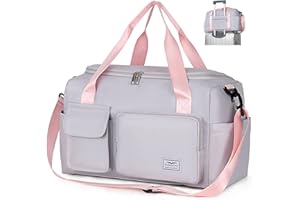 FIORETTO for Ryanair Airlines Cabin Bags 40x20x25 Underseat Travel Hand Luggage Carry on Bag Weekend Overnight Duffle Holdall Bag for Women and Men with Shoulder Strap Grey&Pink