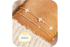 Avotto 925 Silver Bracelet for Women Girls Hypoallergenic Gold Layered Bracelets Silver Double Bracelets Adjustable Stackable Bracelet Birthday Gifts for Women Girls Jewelry