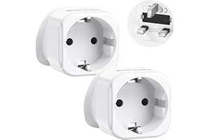 LENCENT 2X EU to UK Plug Adapter, Europe Schuko 2 Pin to 3 Pin UK Travel Adaptor, European Euro to British Adapter- 2 Pack, White